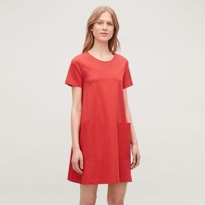 COS bright red-orange A-line pocketed shirt dress